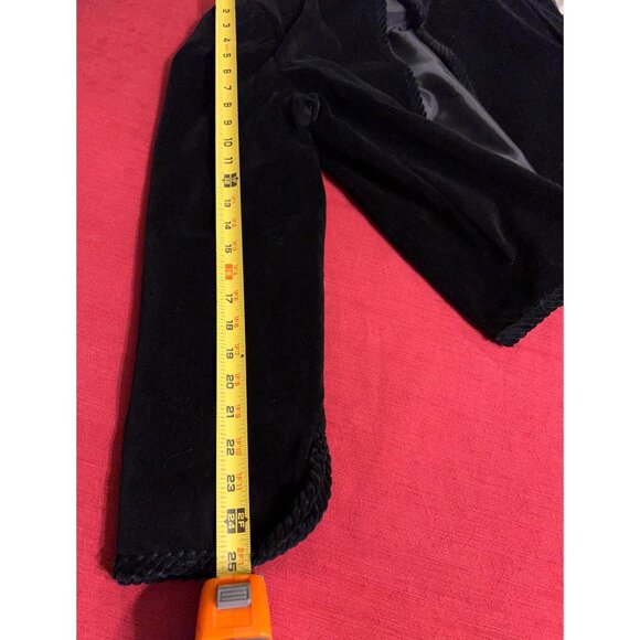 Vintage Black Velvet  Jacket Sz 11/12 Open  Front Braided Trim Lined Blazer Form - Picture 5 of 15